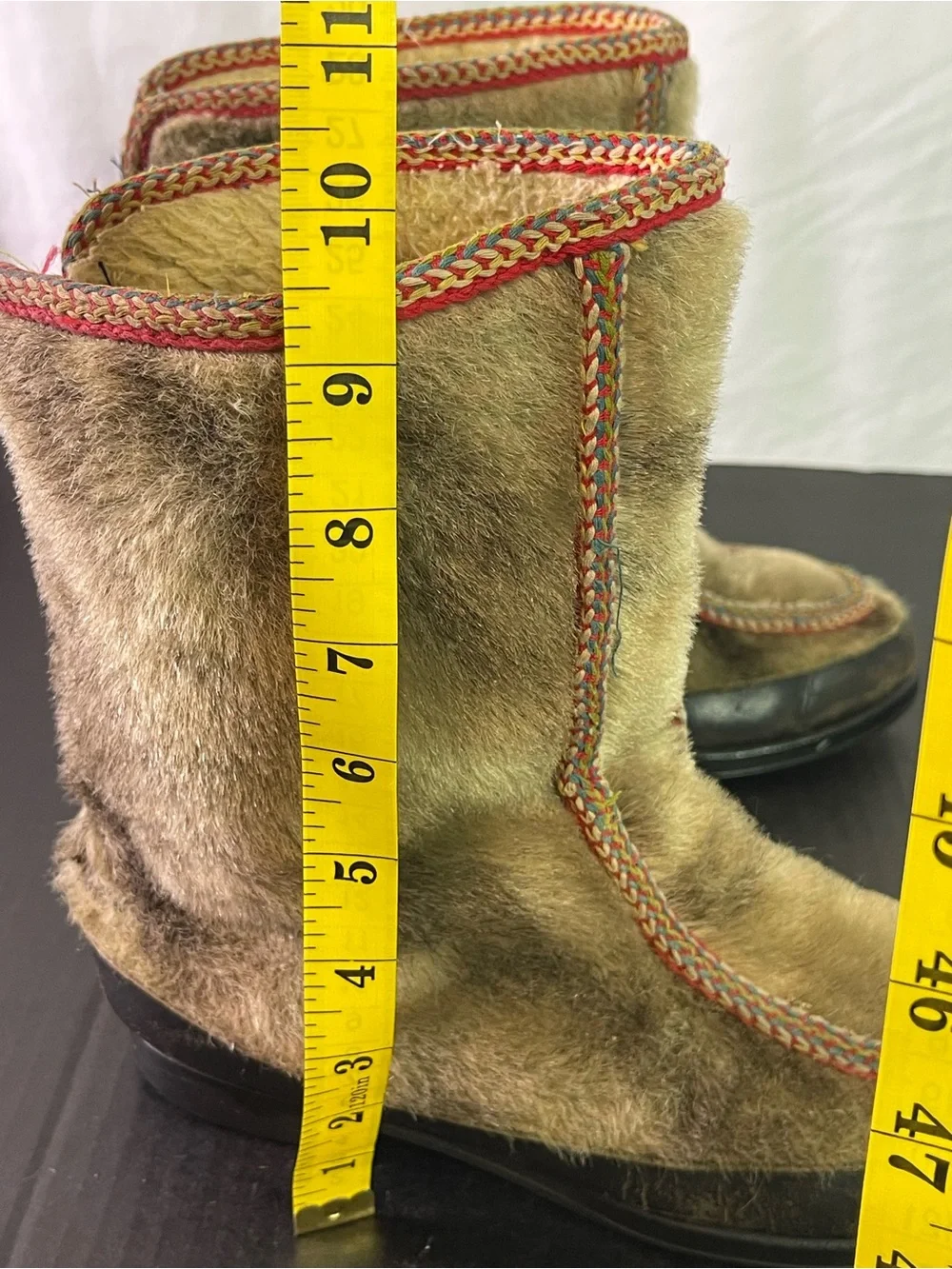 Vintage SNOWLAND Fur Trimmed Winter Boots with Red Braided Trim Size 7